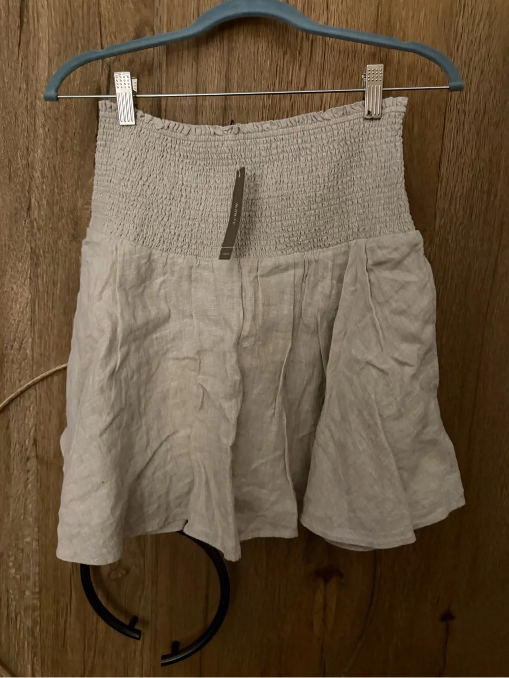 J. Crew Light Beige Smocked Waist Linen Midi Skirt